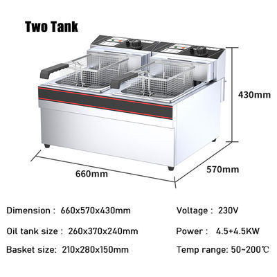 220V/110V Коммерческий Контер Топ Нержавеющая сталь Электрический Двойной резервуар Двойной корзины Глубокая Турция Фрайер 21 кг