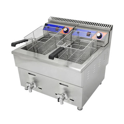 220V двойной резервуар газовый глубокий фритюрный аппарат для ресторана быстрого питания Нержавеющая сталь куриный фритюр