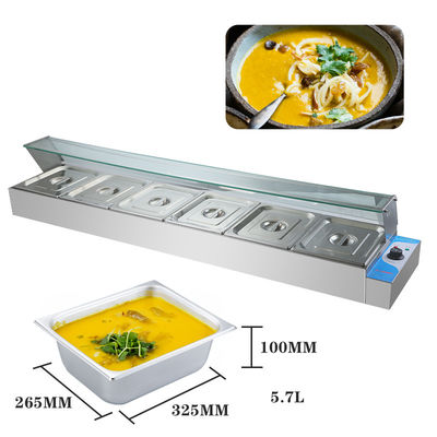 2 кВт из нержавеющей стали Коммерческая 6 Pan Bain Marie со стеклянным покрытием