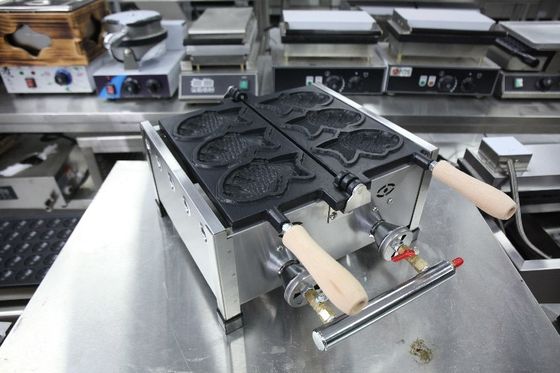 Машина для изготовления тайяки 6 PCS Рыба Тайяки Сжигание сжиженного газа Рыбный вафли 470x380x210 мм