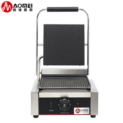 Электрический контактный гриль Panini Press Grill с полными канавками и противообжигающими ручками