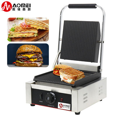 Электрический контактный гриль Panini Press Grill с полными канавками и противообжигающими ручками